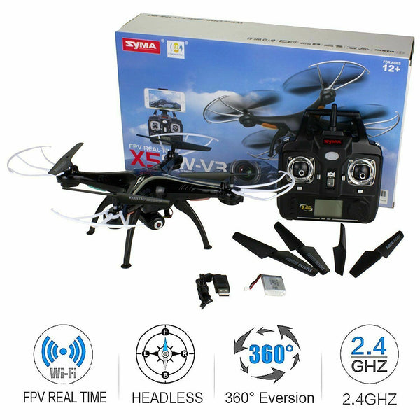 Syma X5SW-V3 Wifi FPV 2.4G 4CH RC Quadcopter Drone HD Camera RTF Black+Batteries - Deals Kiosk