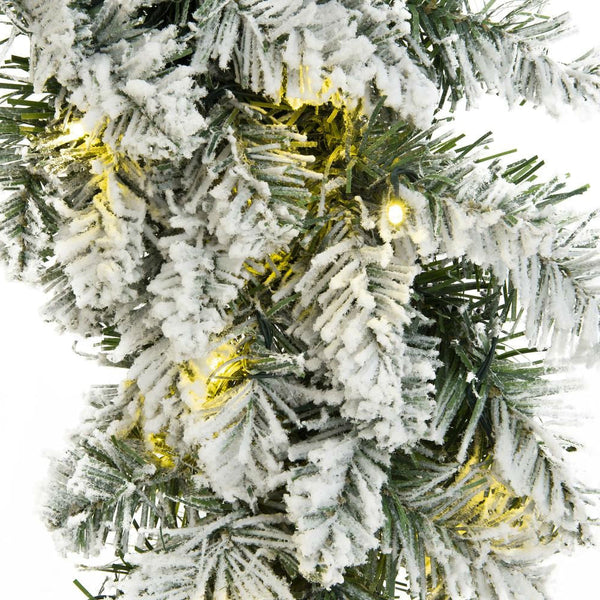 24 Inch Pre Lit Flocked Faux Pine Holiday Wreath with 50 White LED Lights - Deals Kiosk