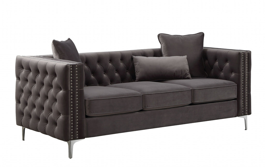 86" X 34" X 30" Dark Gray Velvet Sofa - Deals Kiosk