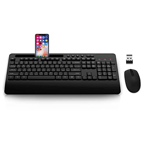 Wireless Keyboard and Mouse Combo, EDJO 2.4G Full-Sized Ergonomic Computer Keyboard with Wrist Rest and 3 Level DPI Adjustable Wireless Mouse for Windows, Mac OS Desktop/Laptop/PC (Classic Black) - Deals Kiosk