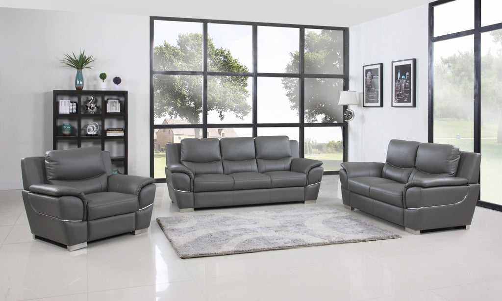 111" Chic Grey Leather Sofa Set - Deals Kiosk