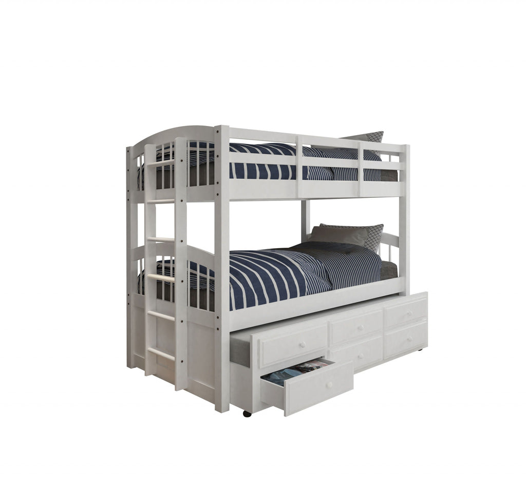 80" x 42" x 70" Twin Bunk Bed & Trundle with 3 Drawers - White - Deals Kiosk