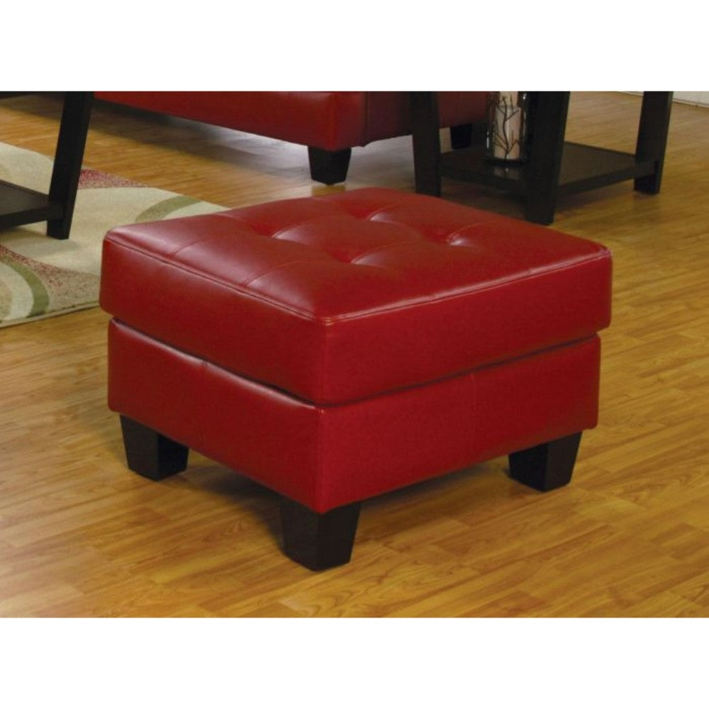 Leather Ottoman With Tufted Seat, Red - Deals Kiosk
