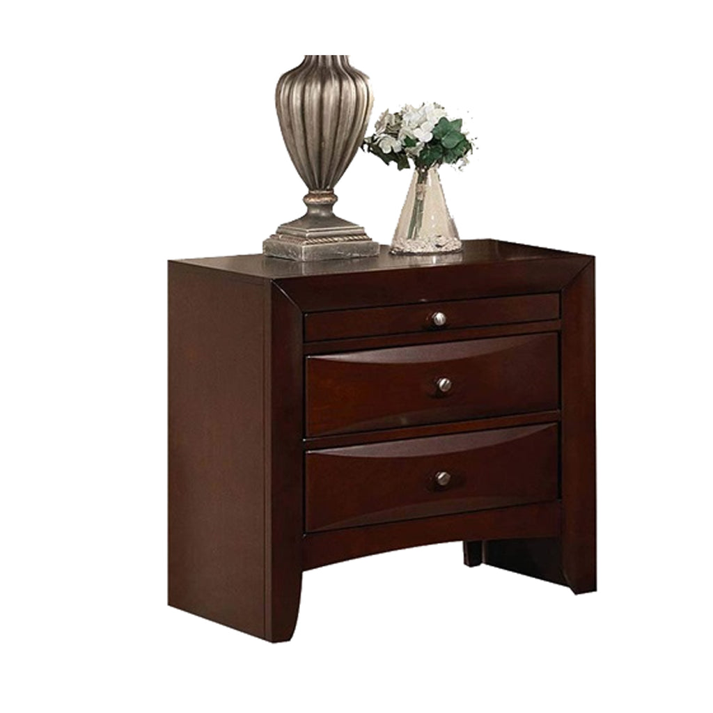 Contemporary Style Wooden Nightstand with Three Drawers and Metal Knobs, Brown - Deals Kiosk