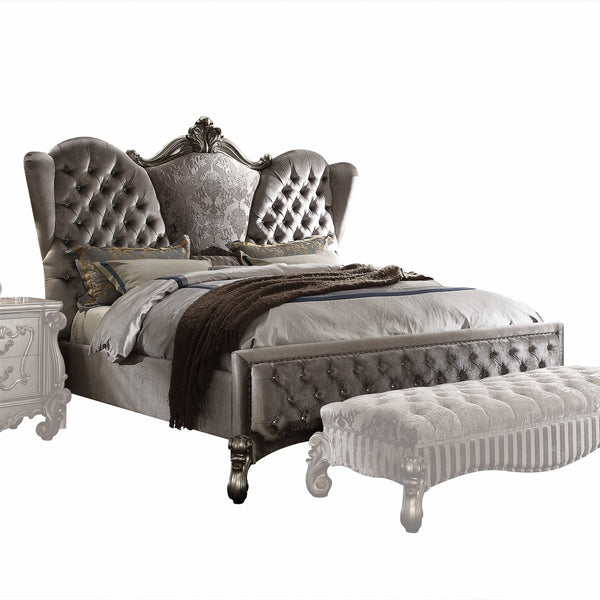 91" X 96" X 75" Velvet Antique Platinum Upholstery Poly Resin Eastern King Bed - Deals Kiosk