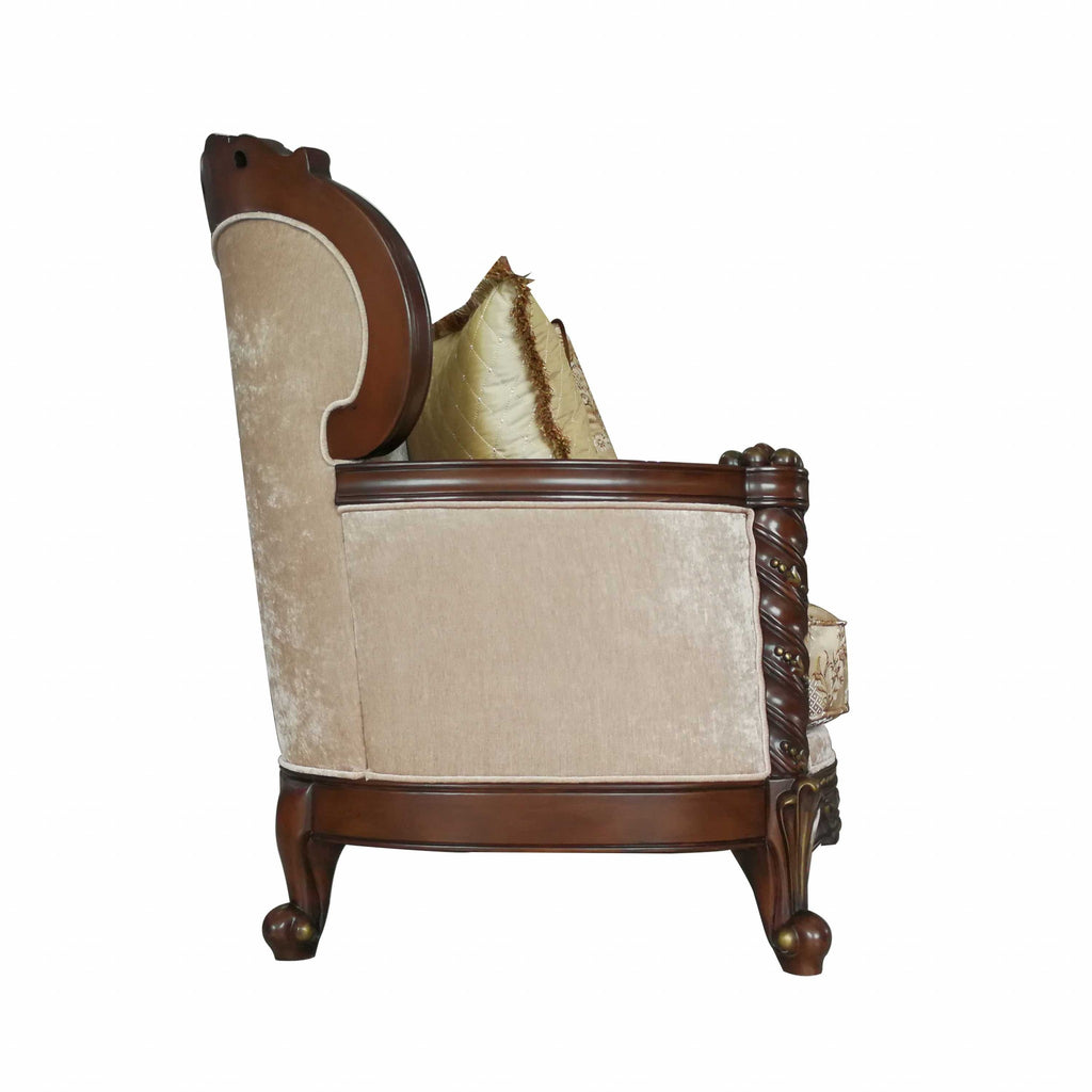39" X 85" X 49" Fabric Dark Walnut Upholstery Wood Leg/Trim Sofa w/6 Pillows - Deals Kiosk