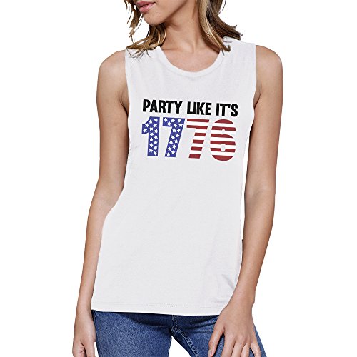 Party Like It's 1776 Funny 4th Of July Womens White Muscle T-Shirt - Deals Kiosk