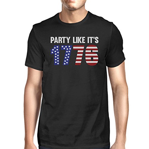 Party Like It's 1776 Mens Black Short Sleeve Cotton Shirt Crewneck - Deals Kiosk
