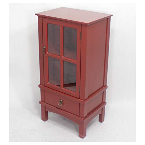18" x 13" x 36" Red MDF Wood Single Paned Glass Door Wood Storage Organizer with Drawer - Deals Kiosk