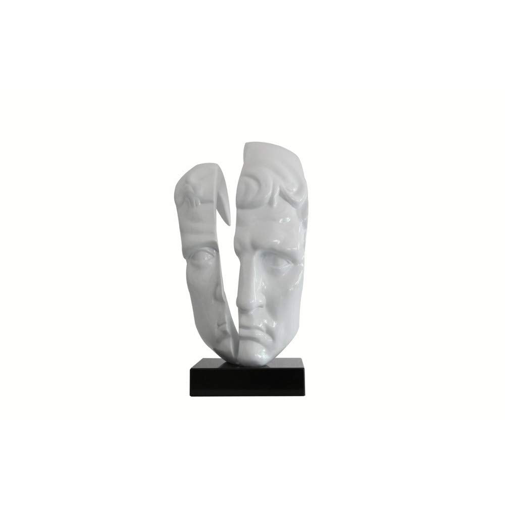 Face Sculpture Mounted On Square Black Base, Glossy White - Deals Kiosk