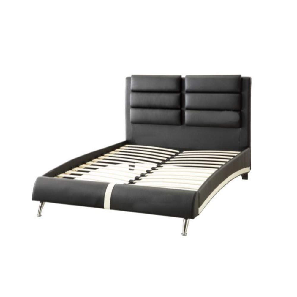 Wooden Queen Bed With Tufted Black PU Head Board, Black - Deals Kiosk