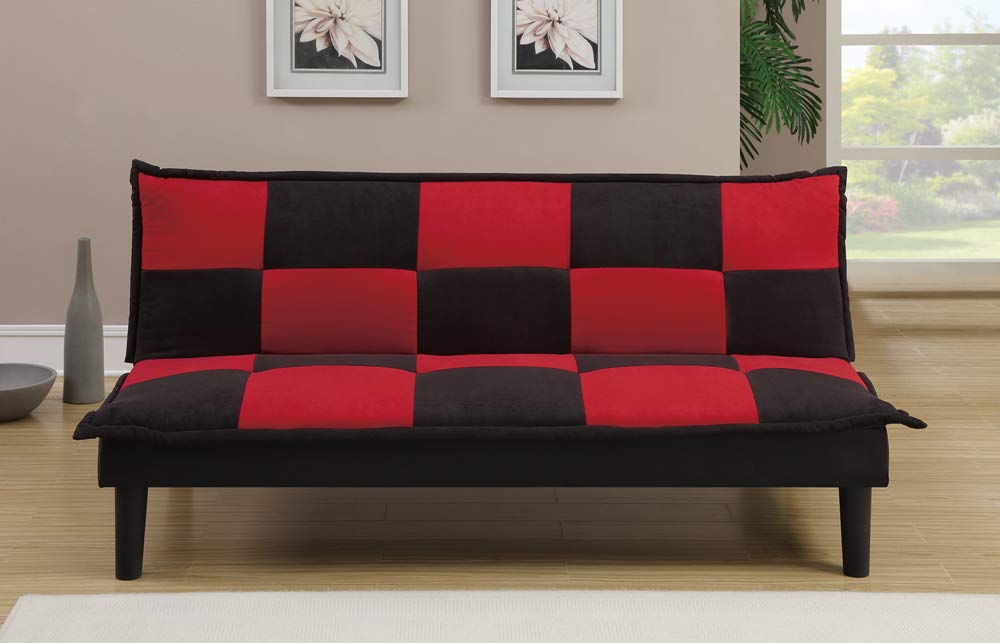 Microfiber Adjustable Couch In Black And Red Checker - Deals Kiosk