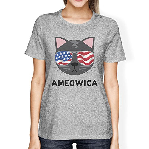 Ameowica Womens Graphic Tee Cute Cat Design Tee For 4th Of July - Deals Kiosk