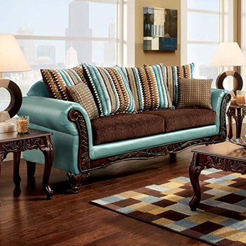 Wondrous Cushy Sofa Transitional Style, Teal & Brown - Deals Kiosk
