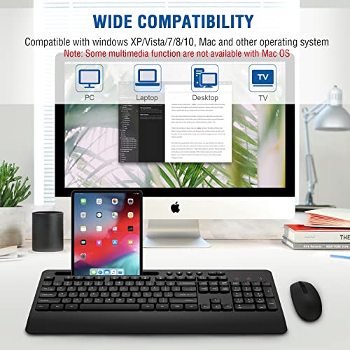 Wireless Keyboard and Mouse Combo, EDJO 2.4G Full-Sized Ergonomic Computer Keyboard with Wrist Rest and 3 Level DPI Adjustable Wireless Mouse for Windows, Mac OS Desktop/Laptop/PC (Classic Black) - Deals Kiosk