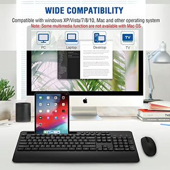 Wireless Keyboard and Mouse Combo, EDJO 2.4G Full-Sized Ergonomic Computer Keyboard with Wrist Rest and 3 Level DPI Adjustable Wireless Mouse for Windows, Mac OS Desktop/Laptop/PC (Classic Black) - Deals Kiosk