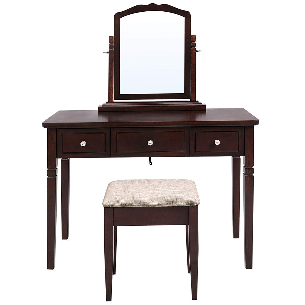 Wooden Vanity Set with 3 Drawers and Adjustable Mirror, Brown - Deals Kiosk