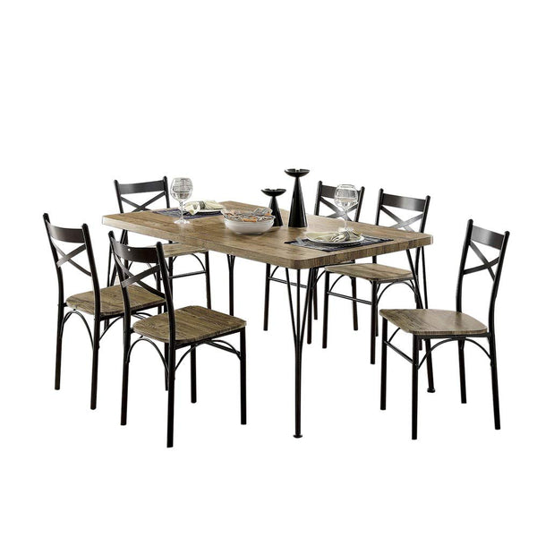 7Piece Wooden Dining Table Set In Gray and Weathered Brown - Deals Kiosk
