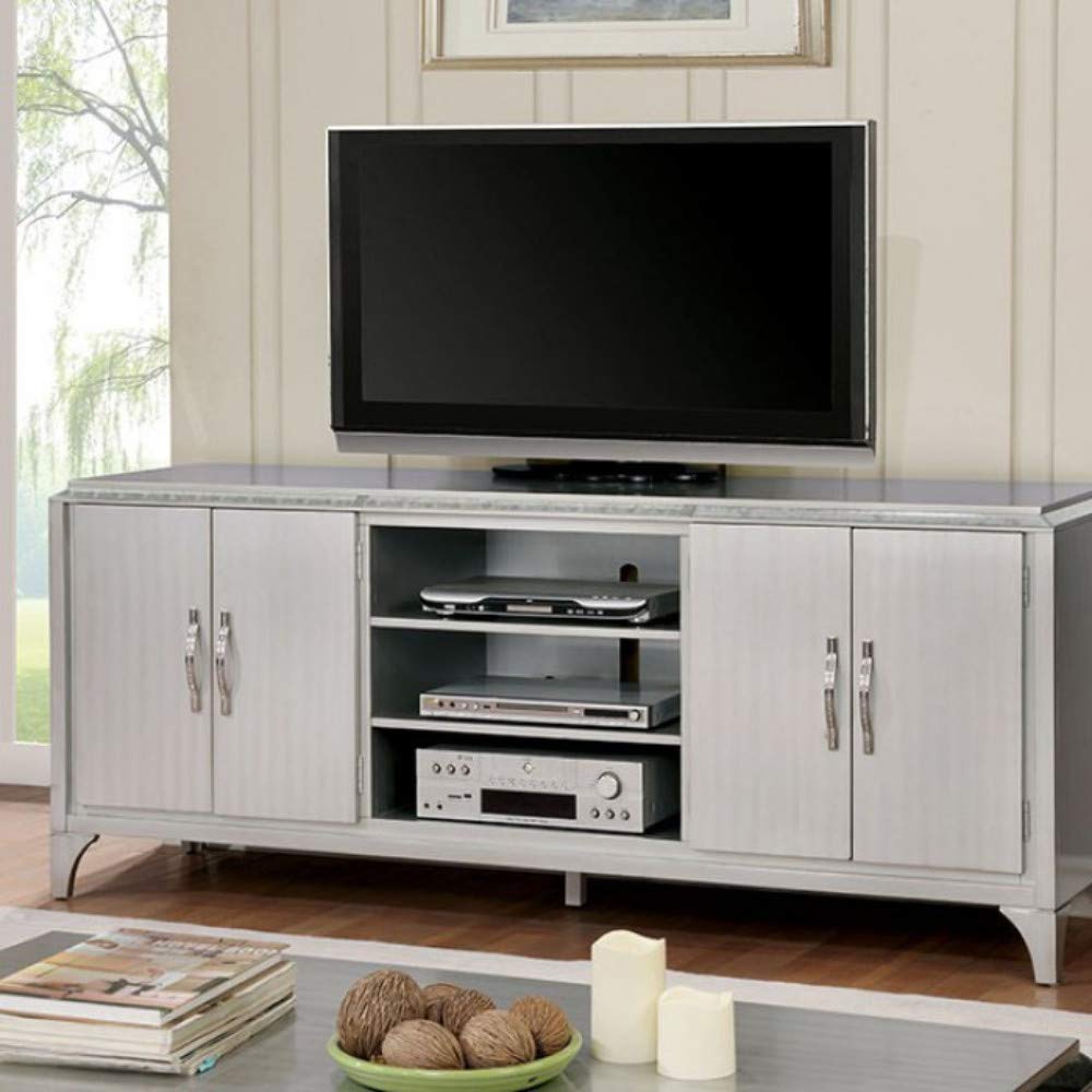 TV Stand With Antique Mirror, Silver - Deals Kiosk