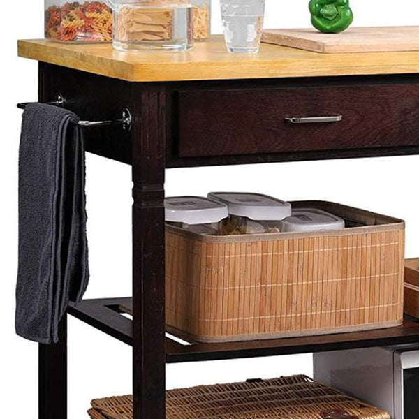 Dual Finish Wooden Kitchen Cart with Two Open Shelves and Two Storage Drawers, Brown - Deals Kiosk