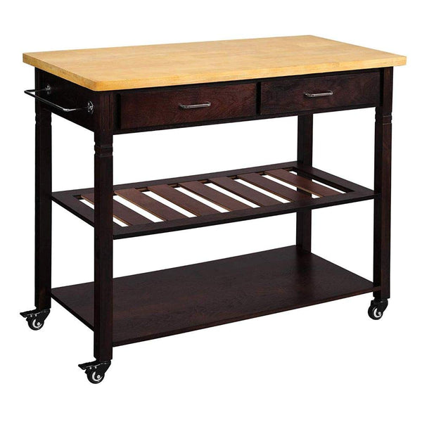 Dual Finish Wooden Kitchen Cart with Two Open Shelves and Two Storage Drawers, Brown - Deals Kiosk