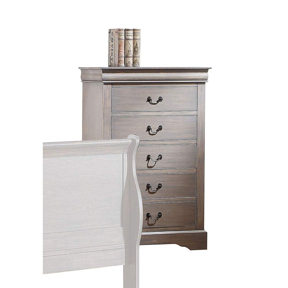 Wooden Five Drawer Chest In Antique Gray Finish - Deals Kiosk