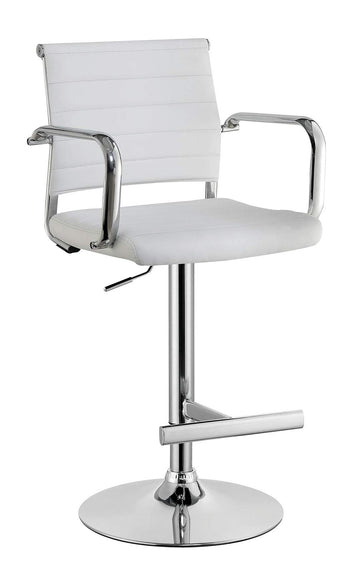 Modern Leatherette Padded Metal Bar Stool With Arms, White & Silver - Deals Kiosk