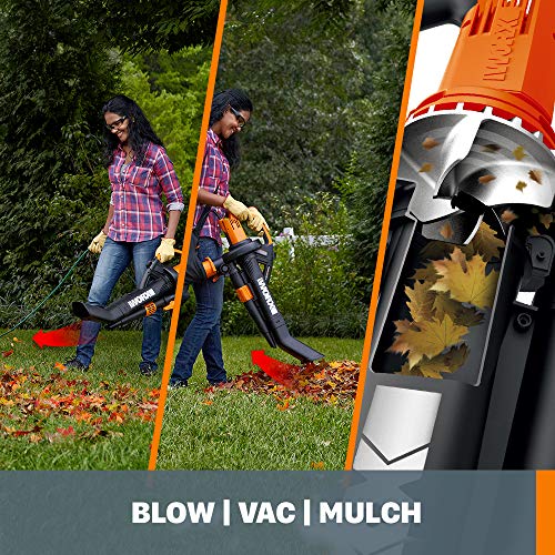 WORX WG509 TRIVAC 12 Amp 3-In-1 Electric Blower/Mulcher/Vacuum with Multi-Stage All Metal Mulching System, Black - Deals Kiosk