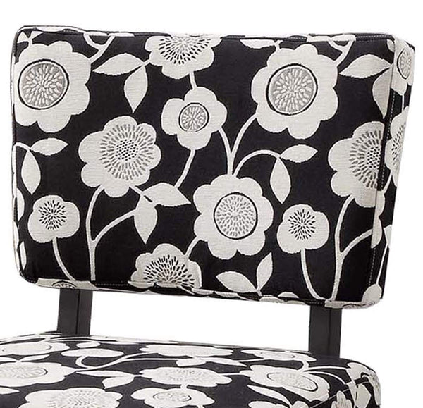 Wooden Accent Chair with Floral Motif Fabric Upholstery, Black - Deals Kiosk