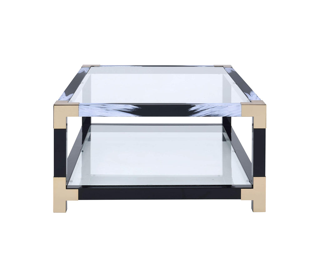 54" X 18" X 34" White Brushed, Black, Gold And Clear Glass Coffee Table - Deals Kiosk