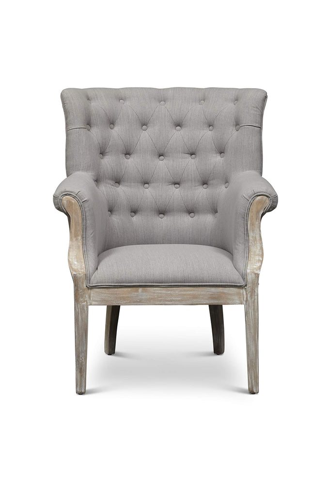 Fabric Upholstered Wooden Accent Chair With Button Tufted Back, Cream and Brown - Deals Kiosk