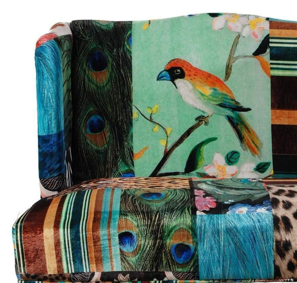 Bird Collage Print Settee, Multicolor - Deals Kiosk