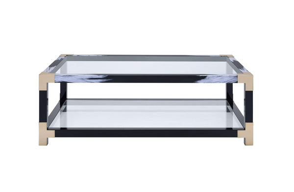 54" X 18" X 34" White Brushed, Black, Gold And Clear Glass Coffee Table - Deals Kiosk
