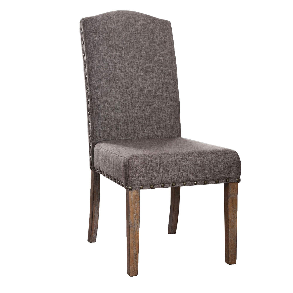 Fabric Upholstered Solid Wood Side Chair with Nail head Trims , Brown and Gray, Pack of Two - Deals Kiosk