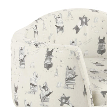 Wooden Pet Bed with French Bulldog Print Fabric Upholstery, Cream and Gray - Deals Kiosk
