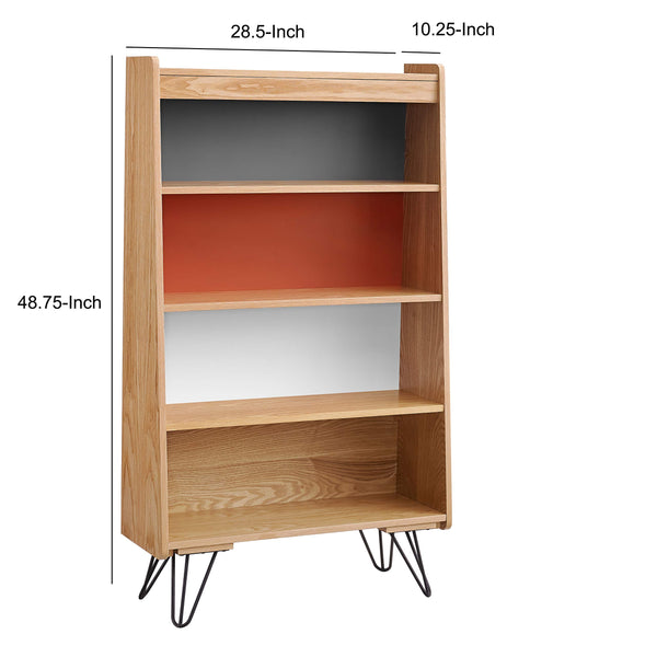 Wooden Bookcase with Shelved Compartments and Hairpin Legs, Multicolor - Deals Kiosk