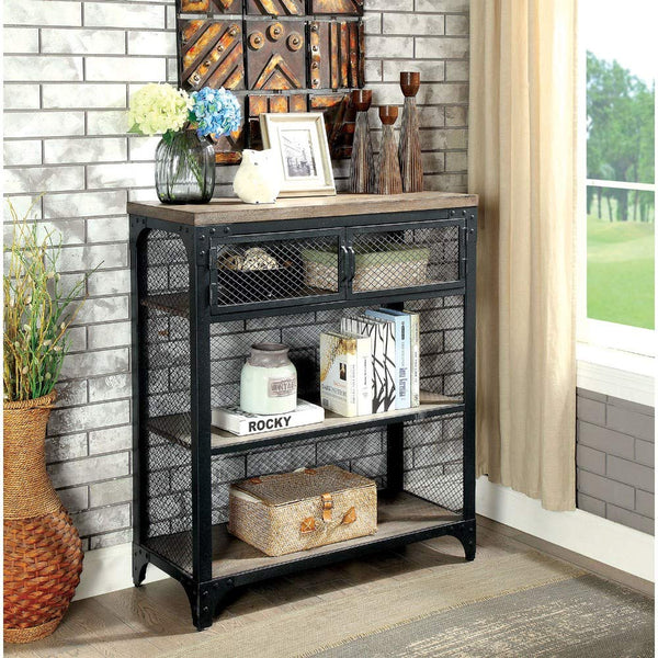 Wire Mesh Metal Book Stand with Wooden Top and Spacious Storage, Black and Brown - Deals Kiosk