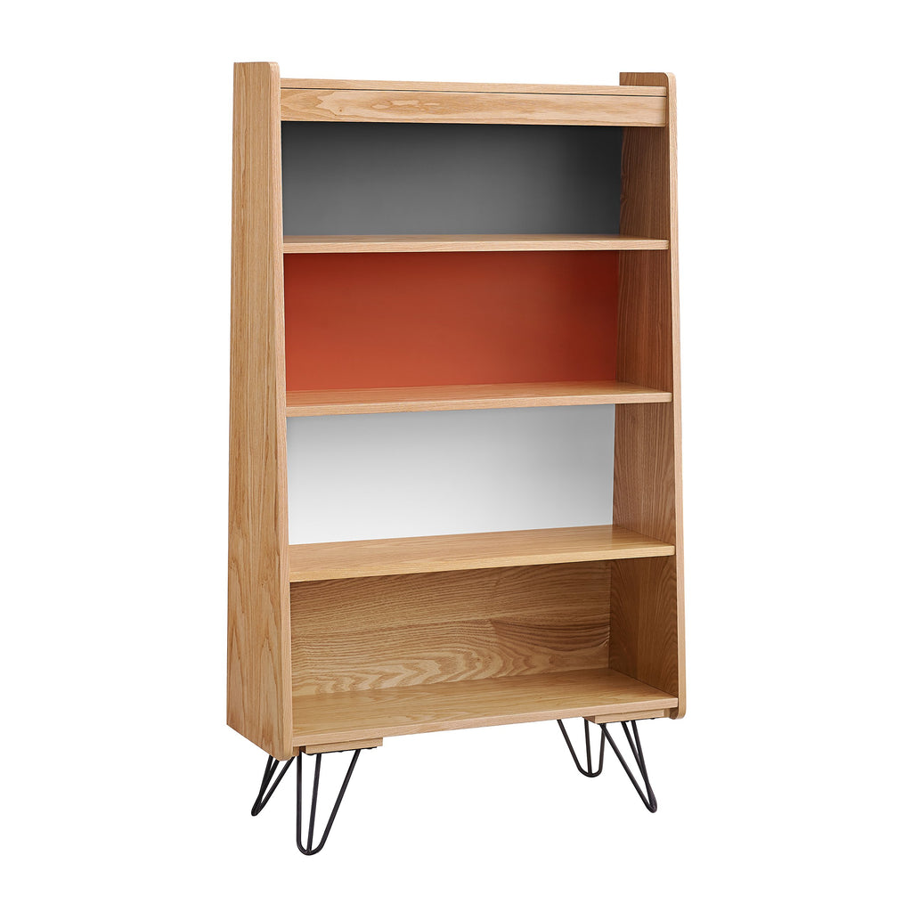 Wooden Bookcase with Shelved Compartments and Hairpin Legs, Multicolor - Deals Kiosk