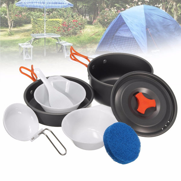 8Pcs Camping Aluminum Pot Bowl Portable Outdoor Picnic Cooking Pan Set Cookware - Deals Kiosk