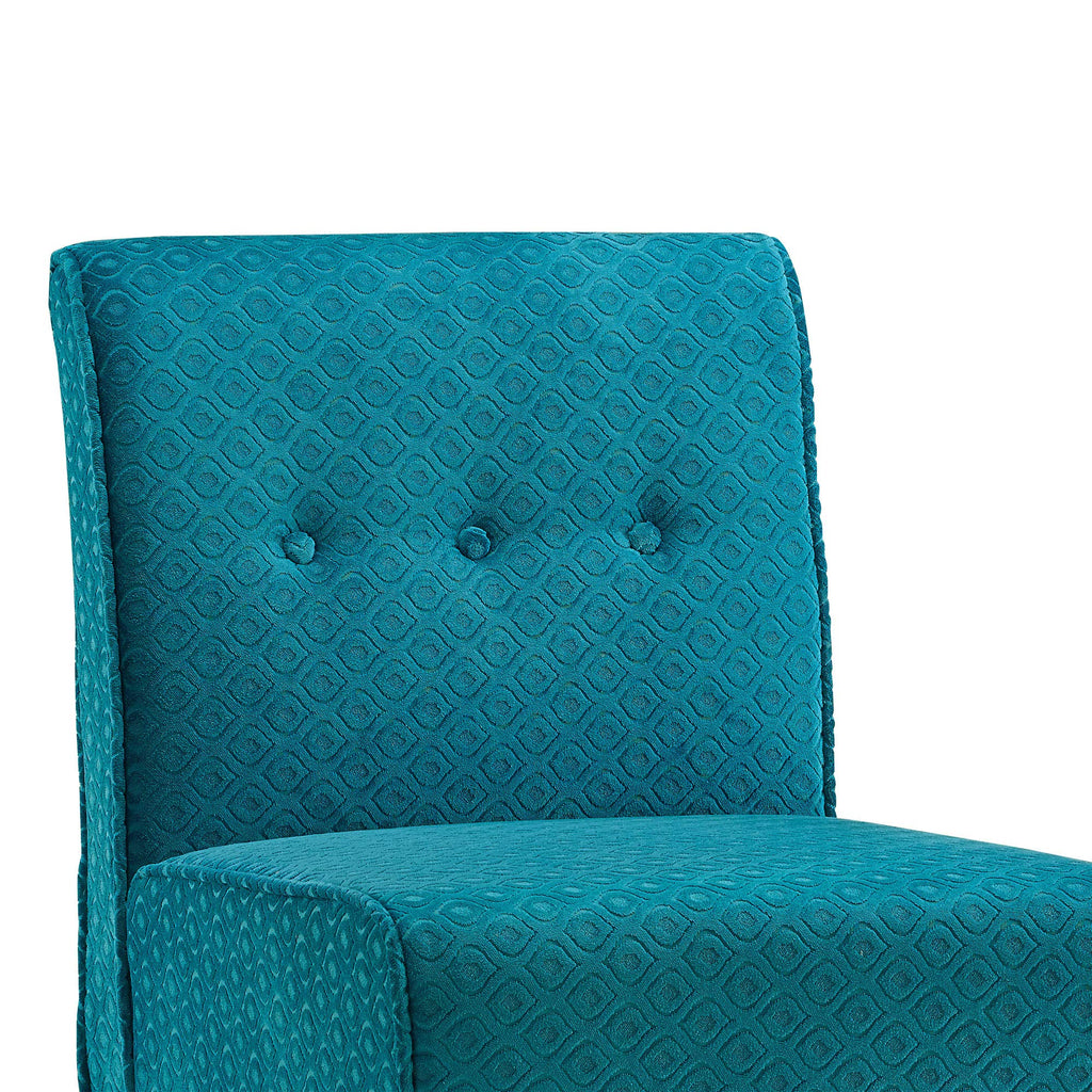 Button Tufted Slipper Chair with Wooden Legs, Blue and Brown - Deals Kiosk