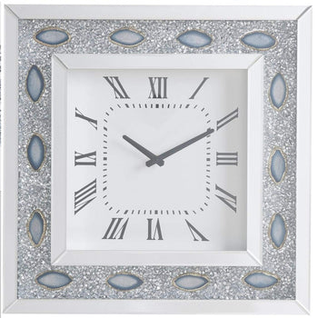 Wood & Mirror Square Analog Wall Clock, White - Deals Kiosk