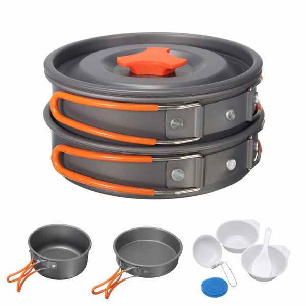 8Pcs Camping Aluminum Pot Bowl Portable Outdoor Picnic Cooking Pan Set Cookware - Deals Kiosk