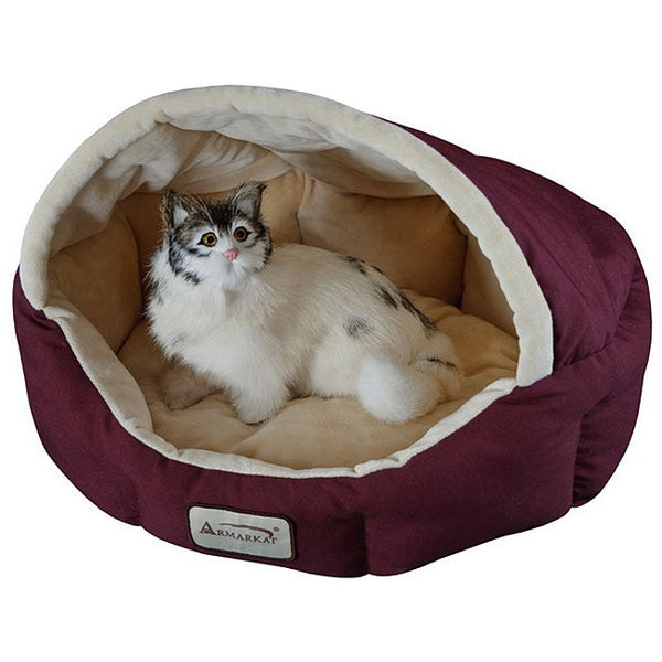 18-inch Burgundy & Beige Small Dog & Cat Bed by Armarkat