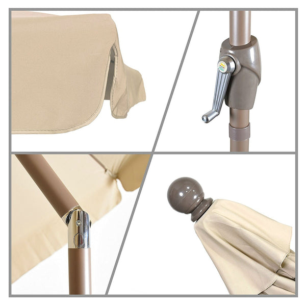 Beige 7.5 Foot Off-White Patio Umbrella with Push Button Tilt and Metal Pole - Deals Kiosk