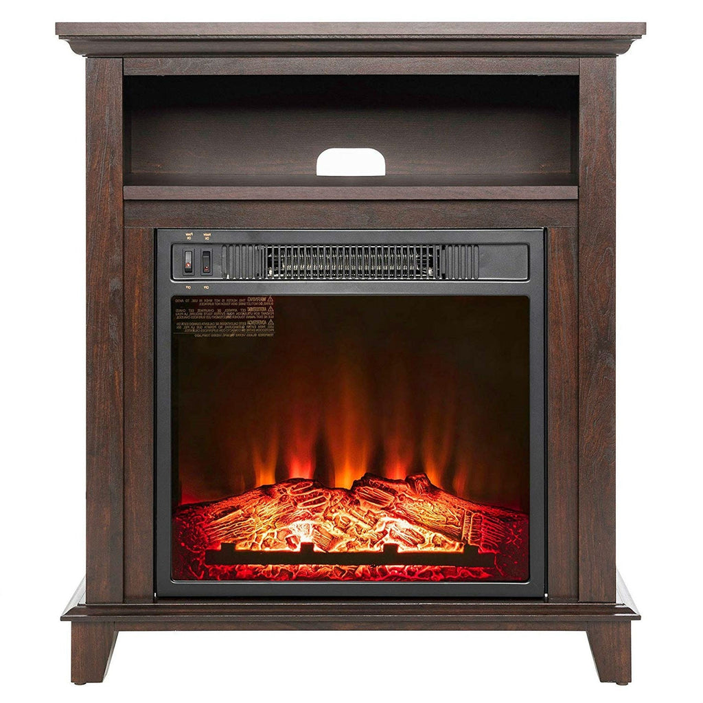 Freestanding Electric Fireplace Heater in Brown Wood Finish - Deals Kiosk