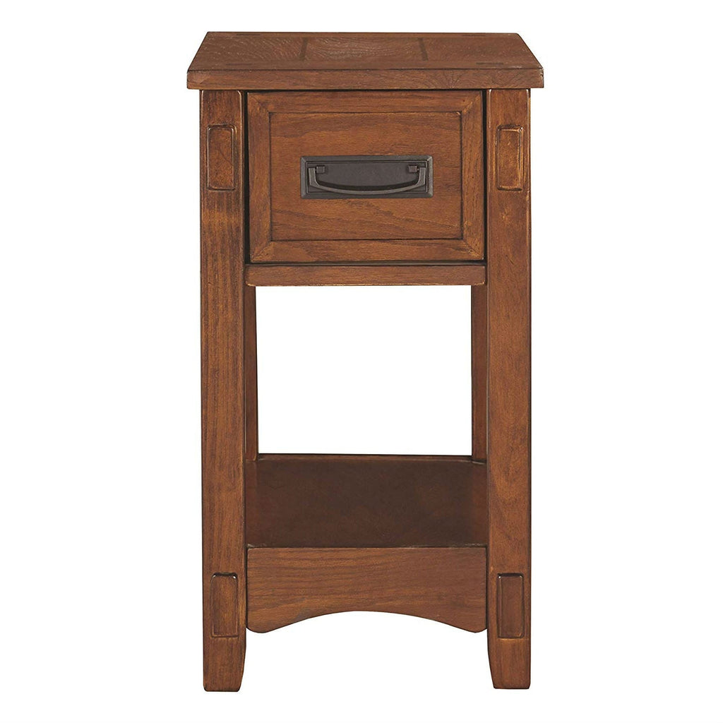 Mission Style 1-Drawer End Table Nightstand in Brown Wood Finish - Deals Kiosk