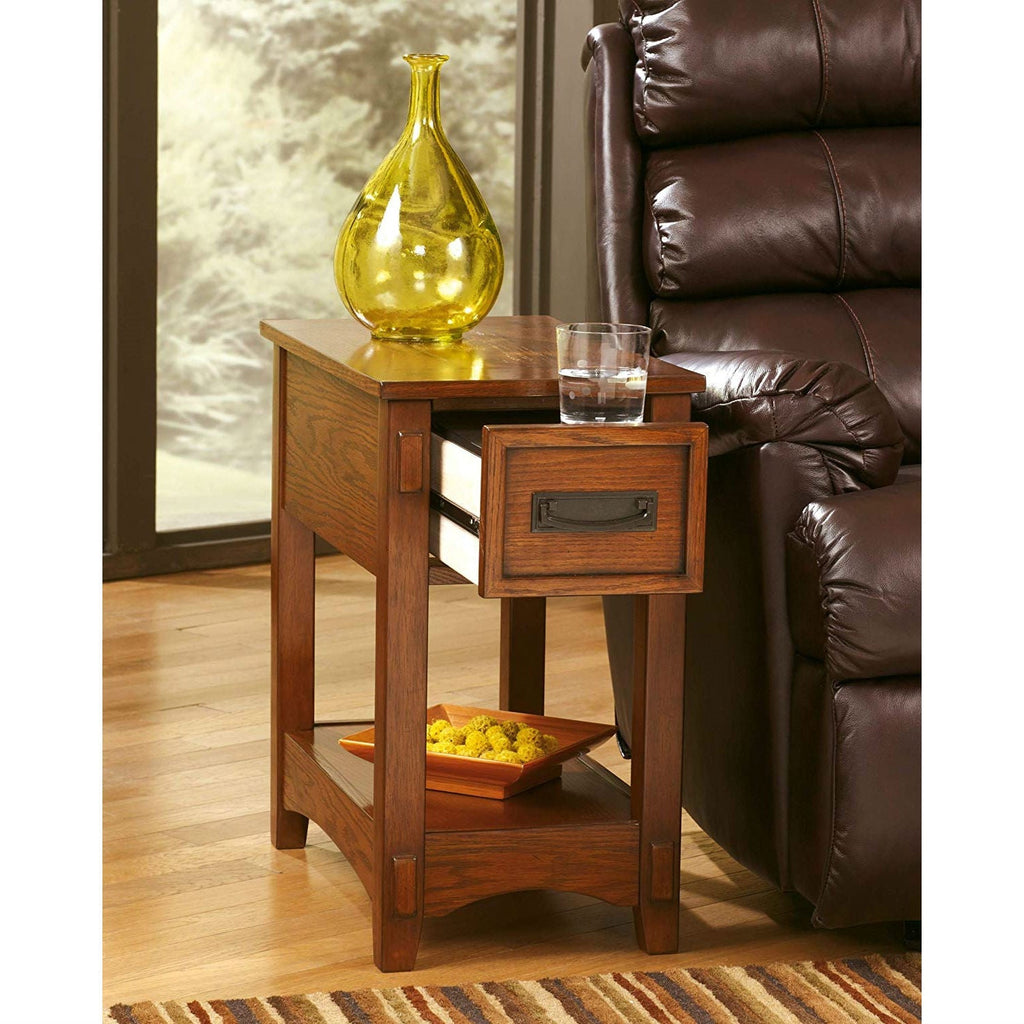 Mission Style 1-Drawer End Table Nightstand in Brown Wood Finish - Deals Kiosk