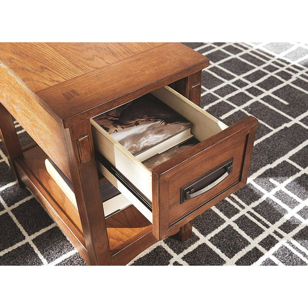 Mission Style 1-Drawer End Table Nightstand in Brown Wood Finish - Deals Kiosk