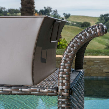 Outdoor Sturdy Resin Wicker Serving Bar Cart with Tray Brown Rattan - Deals Kiosk