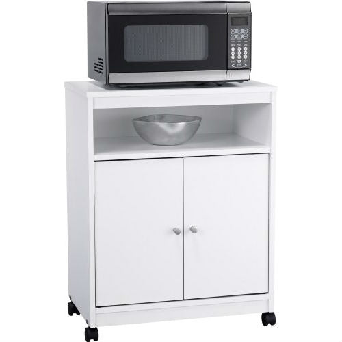 White Utility Cart / Kitchen Microwave Cart with Casters